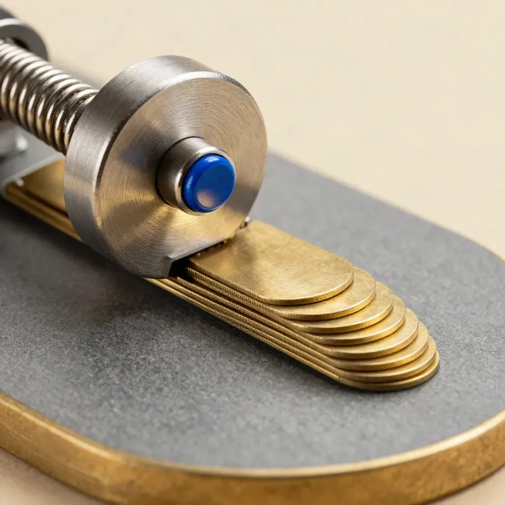 Brass scoring chips, steel turn wheel and clip on graphite stone, side-lit macro