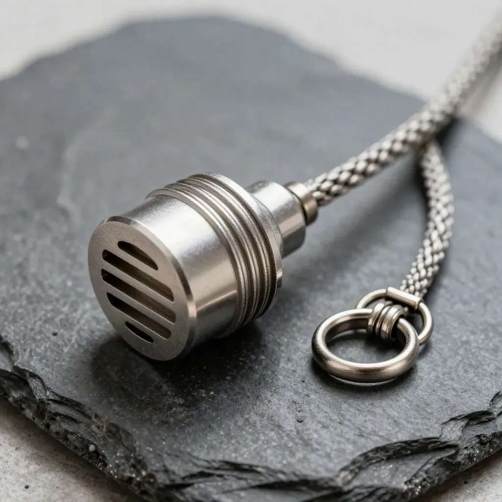 Sensor puck, braided lead, and twin rings on stone with soft daylight