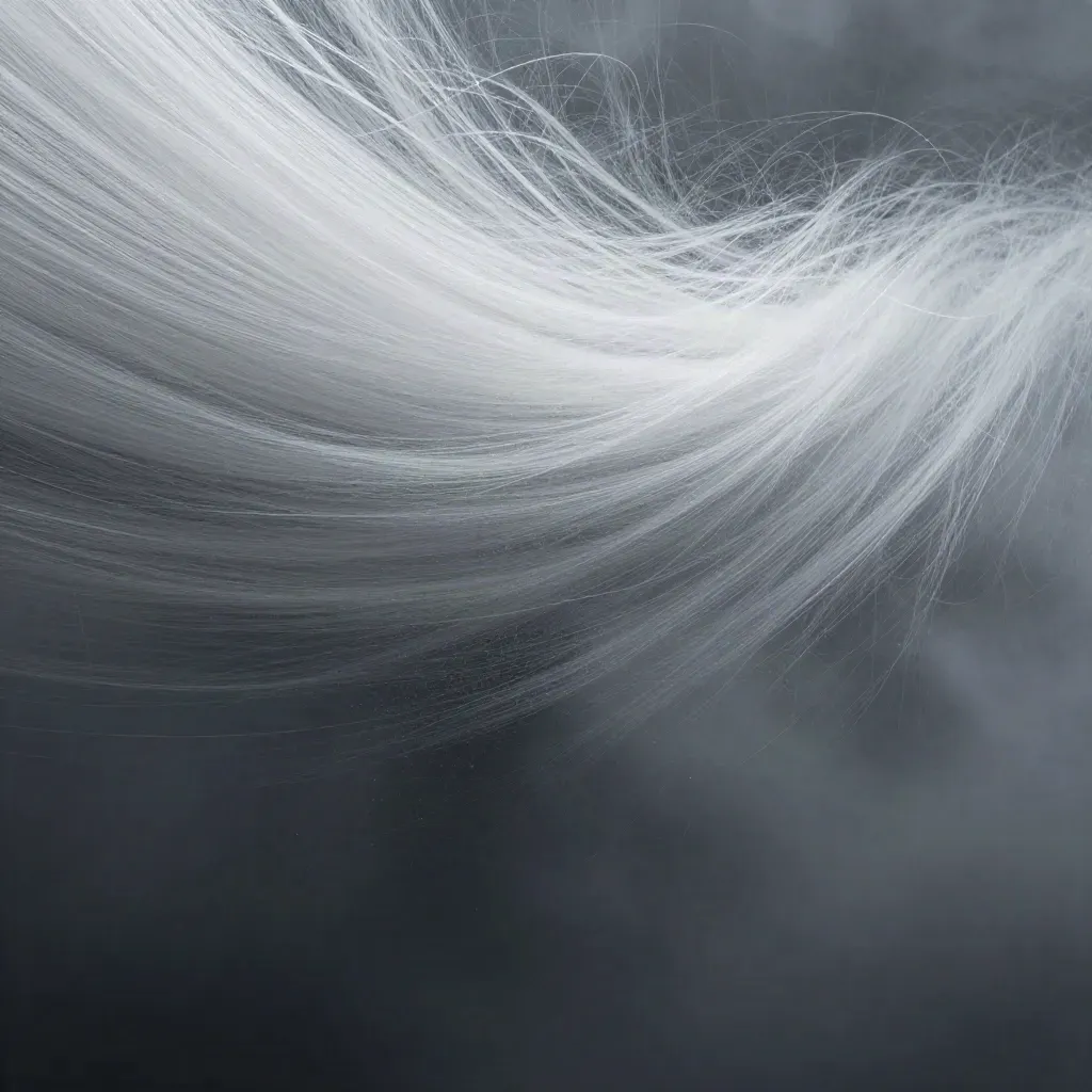 Silver light filaments converge into a soft white bloom in graphite haze.