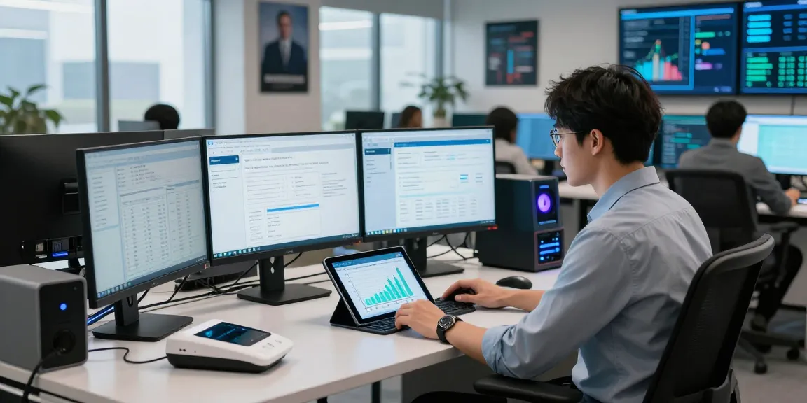 Analyzing document fraud detection software in a modern tech workspace.
